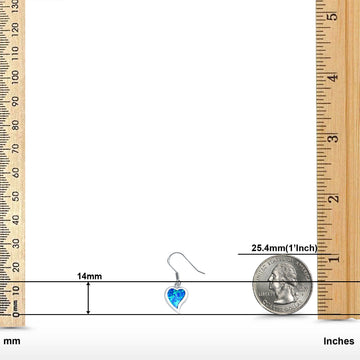Drop Dangle Heart Earrings Lab Created Blue Opal 925 Sterling Silver (14mm)